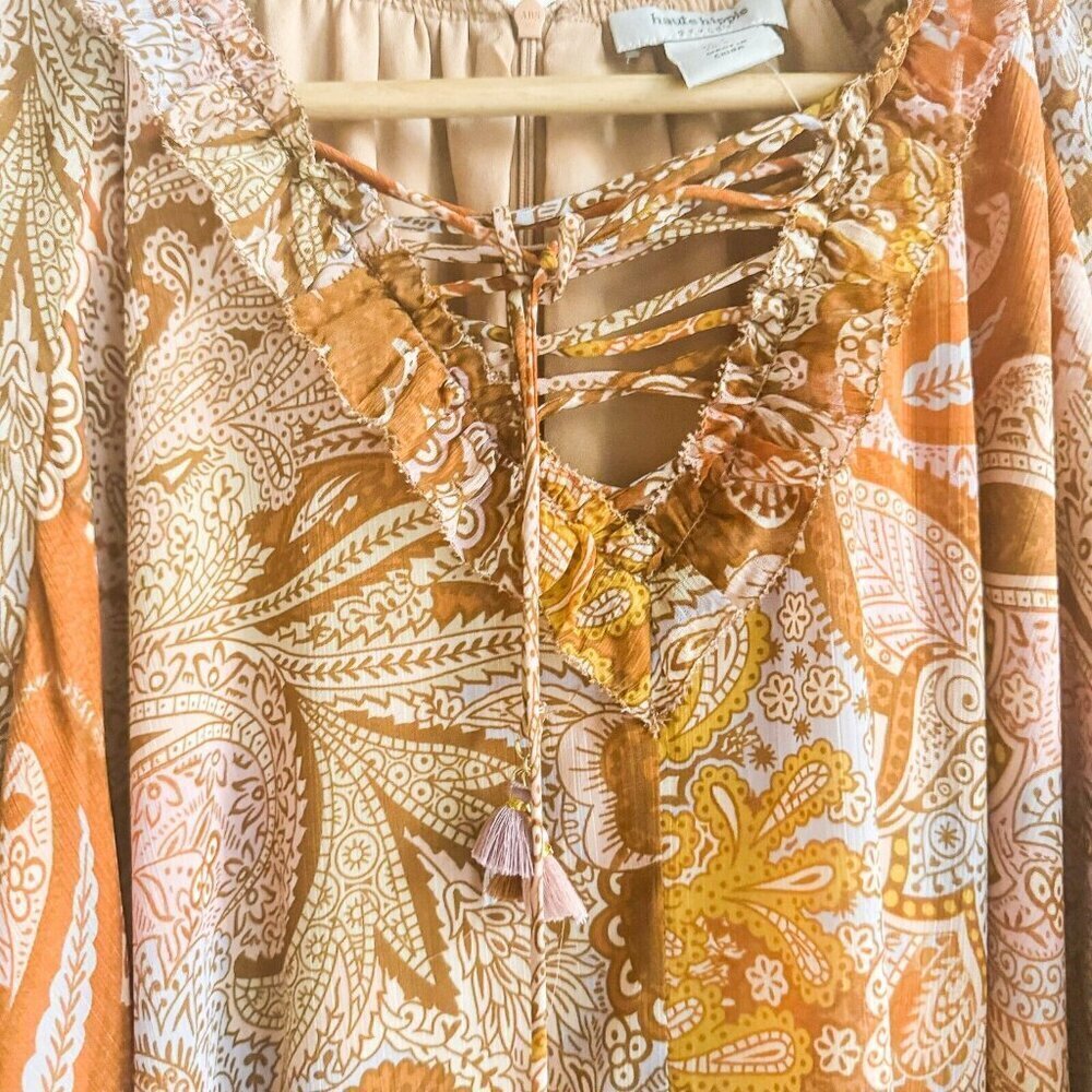 Haute Hippie Paisley Print Long Sleeve Chiffon Dress M - Picture 3 of 9